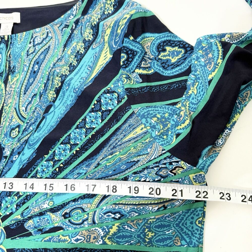 Chico’s Blue Green Paisley Print 3/4 Sleeve Dress Size 3/ XL - Picture 8 of 11